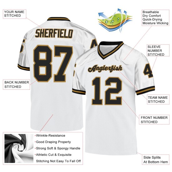 Maillot de football rétro en maille dorée, noir et blanc, authentique et personnalisé Maillot de football rétro en maille dorée, noir et blanc, authentique et personnalisé