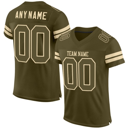 Maillot authentique personnalisé en maille Olive Football Service Olive-Cream Salute Maillot authentique personnalisé en maille Olive Football Service Olive-Cream Salute
