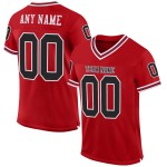 Maillot de football personnalisé en maille noir et blanc, motif rétro rouge authentique Maillot de football personnalisé en maille noir et blanc, motif rétro rouge authentique