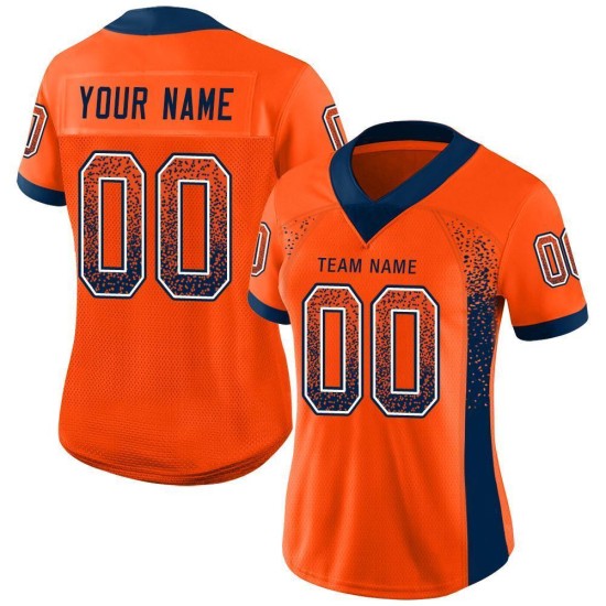Maillot de football personnalisé en maille orange bleu marine et blanc Maillot de football personnalisé en maille orange bleu marine et blanc