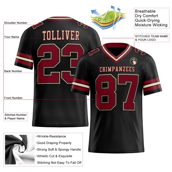 Maillot de football authentique en maille personnalisée noir crème Crimson-City Maillot de football authentique en maille personnalisée noir crème Crimson-City