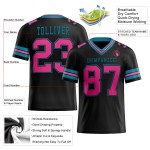 Maillot de football rose-bleu sarcelle personnalisé en maille authentique noir Maillot de football rose-bleu sarcelle personnalisé en maille authentique noir