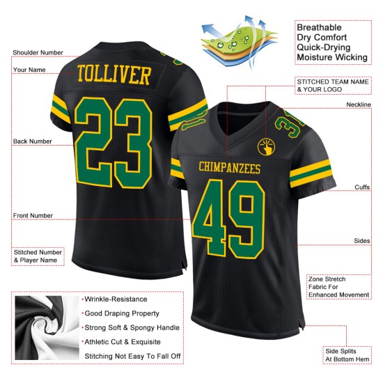 Maillot personnalisé en maille noir authentique Kelly Football vert-jaune Maillot personnalisé en maille noir authentique Kelly Football vert-jaune