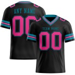 Maillot de football rose-bleu sarcelle personnalisé en maille authentique noir Maillot de football rose-bleu sarcelle personnalisé en maille authentique noir