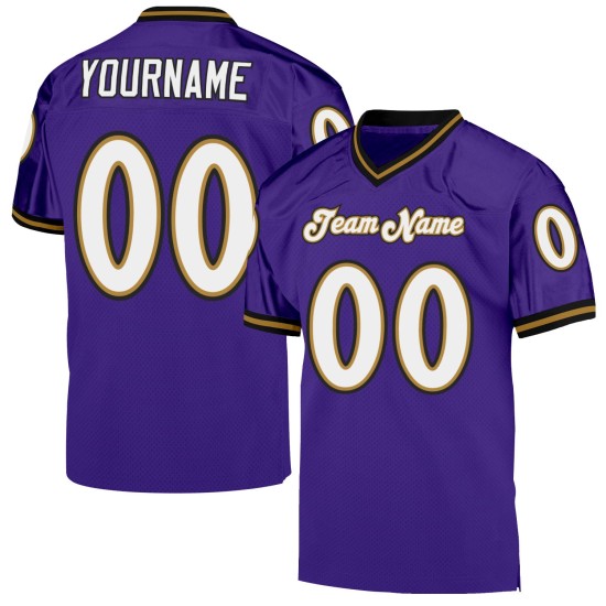 Maillot de football personnalisé en maille blanc et violet authentique doré Maillot de football personnalisé en maille blanc et violet authentique doré