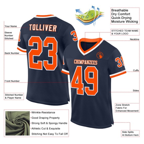 Maillot de football authentique en maille orange et blanc, bleu marine, rétro, personnalisé Maillot de football authentique en maille orange et blanc, bleu marine, rétro, personnalisé