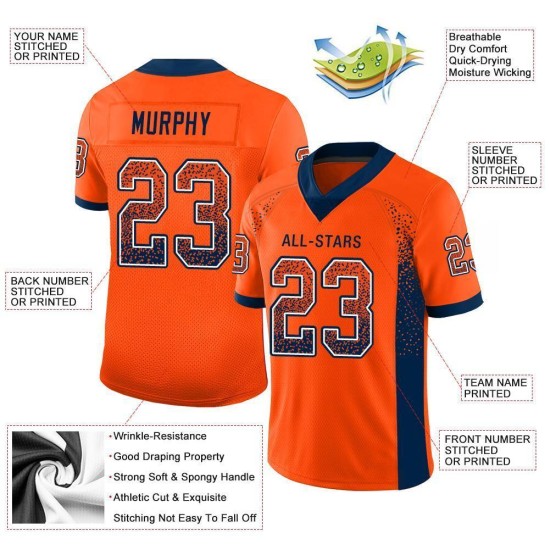 Maillot de football personnalisé en maille orange bleu marine et blanc Maillot de football personnalisé en maille orange bleu marine et blanc