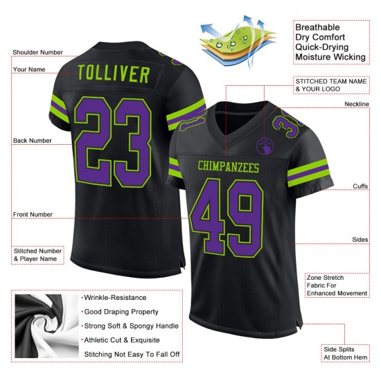 Maillot Mesh Noir Authentique Violet-Fluo Vert Football Personnalisé Maillot Mesh Noir Authentique Violet-Fluo Vert Football Personnalisé