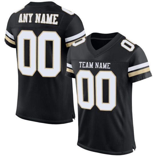 Maillot de football personnalisé authentique blanc-Vegas en maille noire et dorée Maillot de football personnalisé authentique blanc-Vegas en maille noire et dorée